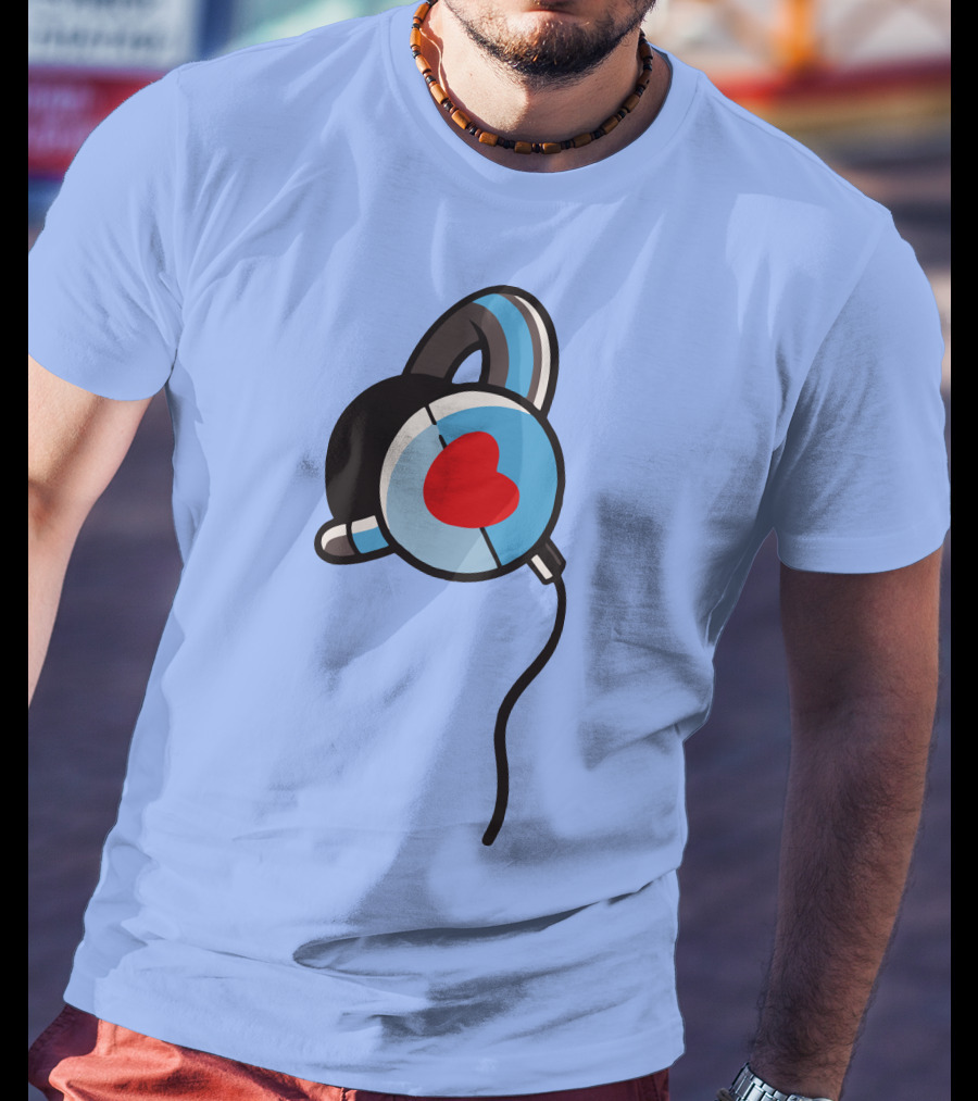 Wallibear Heart Headphones Blue Background T-Shirt