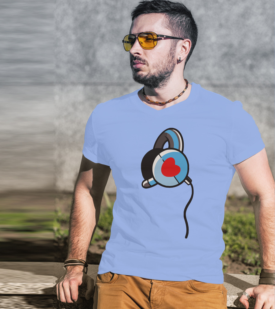 Wallibear Heart Headphones Blue Background T-Shirt