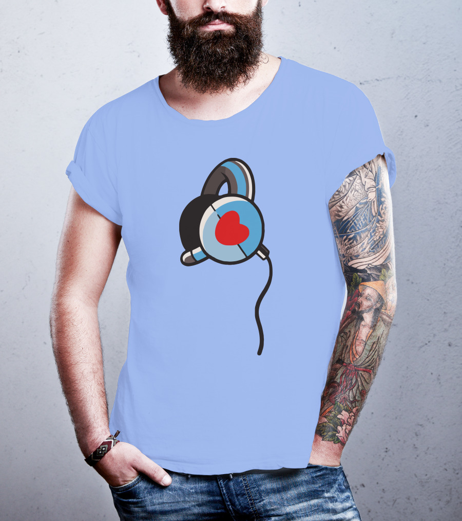 Wallibear Heart Headphones Blue Background T-Shirt