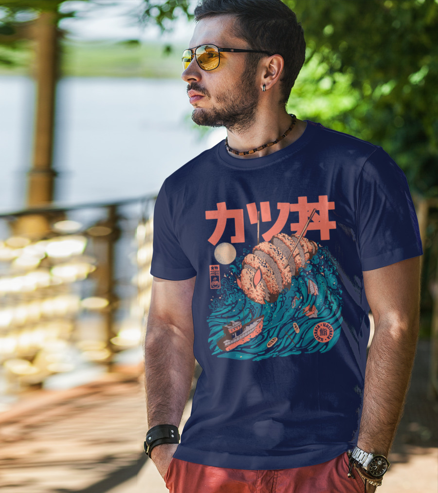Katsuju Active Sushi Ship Tsunami Katakana Japan Illustration Lunatic Sushi T-Shirt