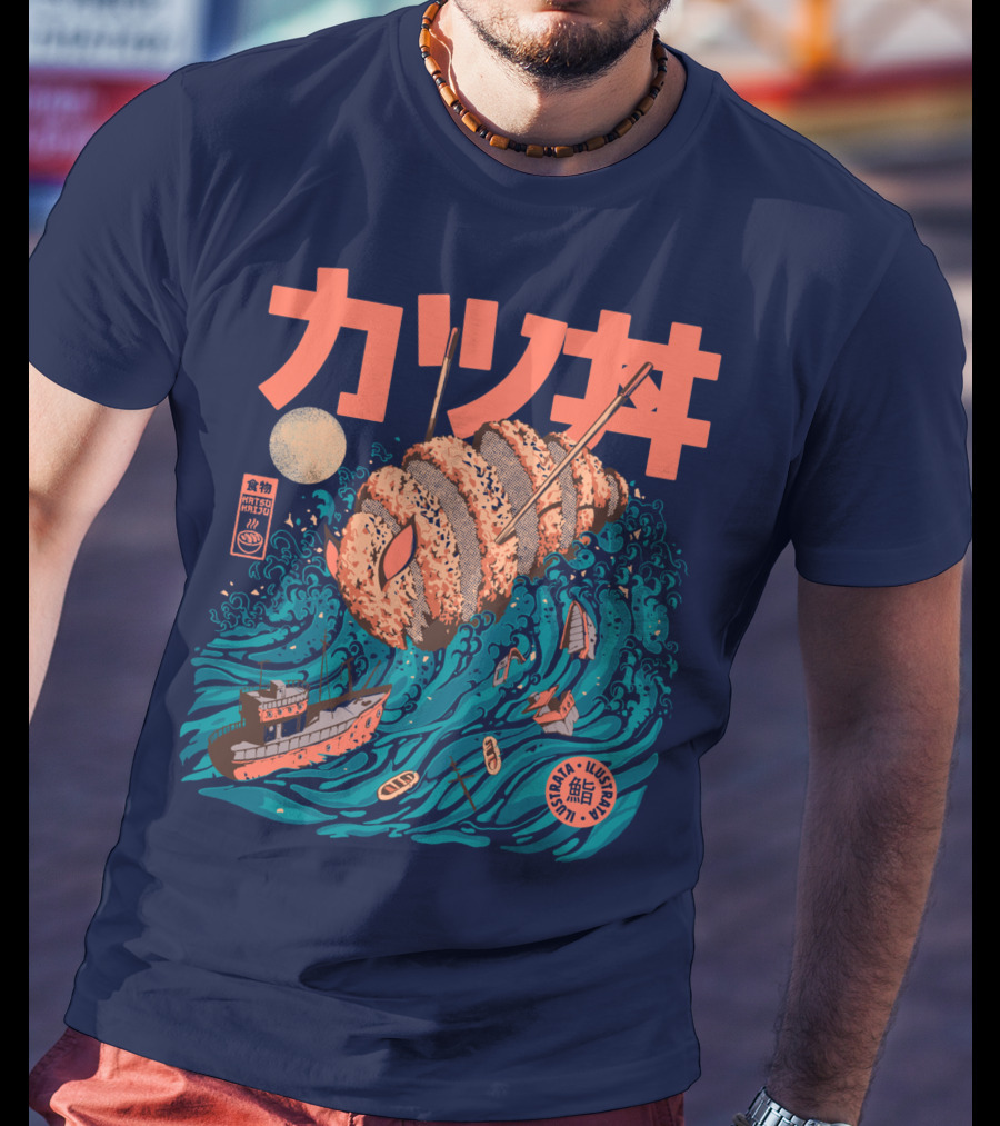 Katsuju Active Sushi Ship Tsunami Katakana Japan Illustration Lunatic Sushi T-Shirt