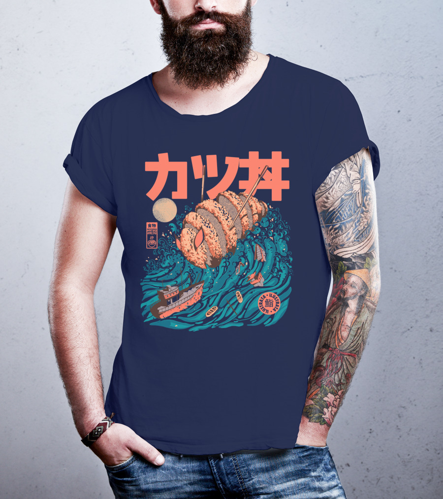 Katsuju Active Sushi Ship Tsunami Katakana Japan Illustration Lunatic Sushi T-Shirt