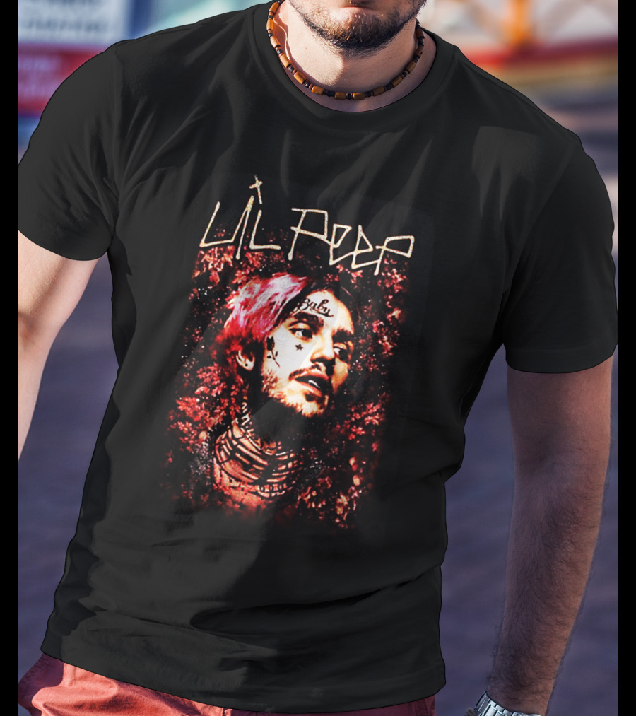 Lil Peep Floral Red Tattoo Portrait Star Headshot T-Shirt