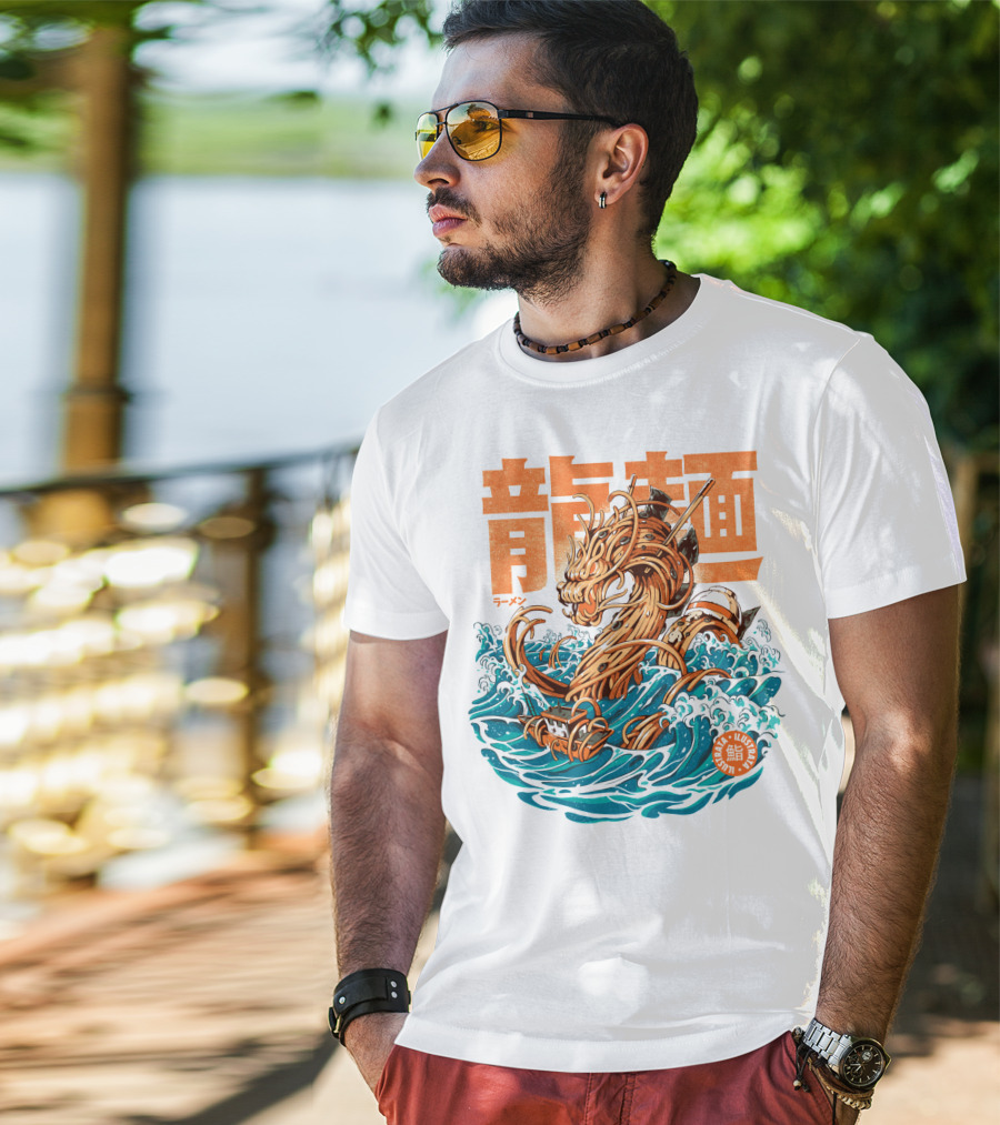 Great Ramen Dragon Kanagawa Woodblock Waves Japan T-Shirt