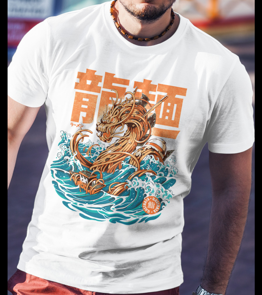 Great Ramen Dragon Kanagawa Woodblock Waves Japan T-Shirt