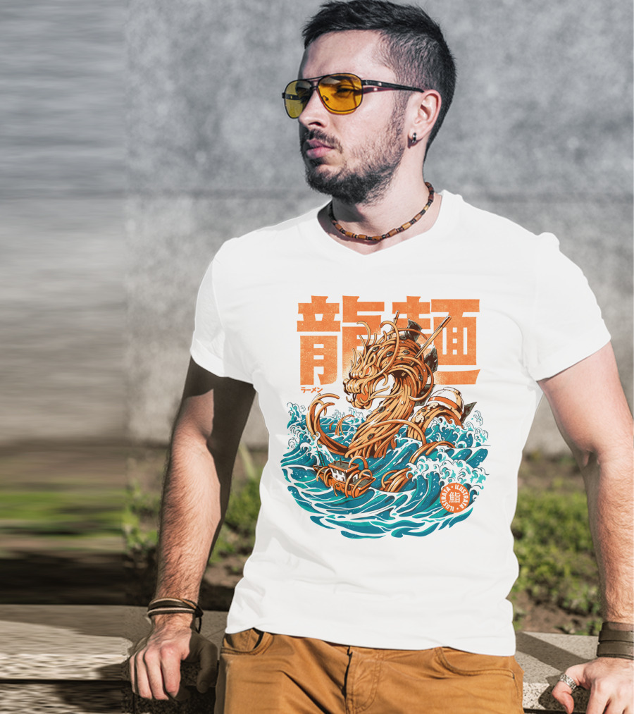 Great Ramen Dragon Kanagawa Woodblock Waves Japan T-Shirt