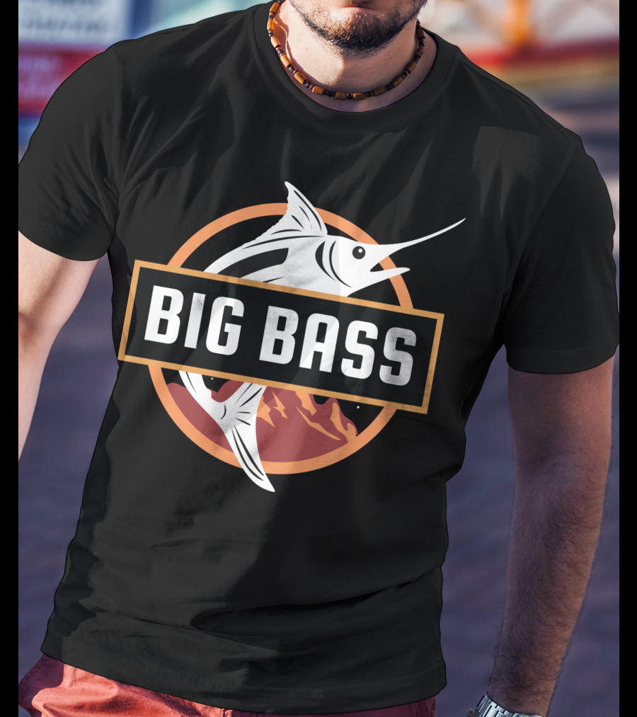 BIG BASS Marlin Jumping Over Mountains In Circle T-Shirt