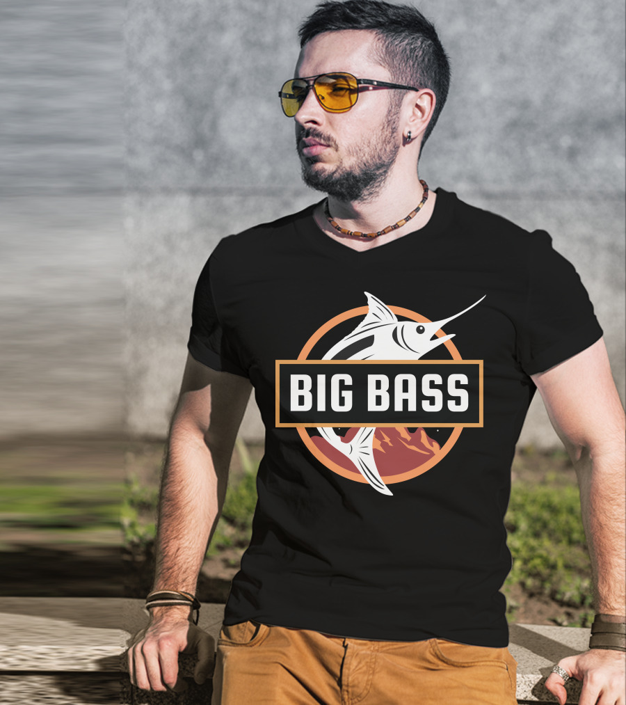 BIG BASS Marlin Jumping Over Mountains In Circle T-Shirt