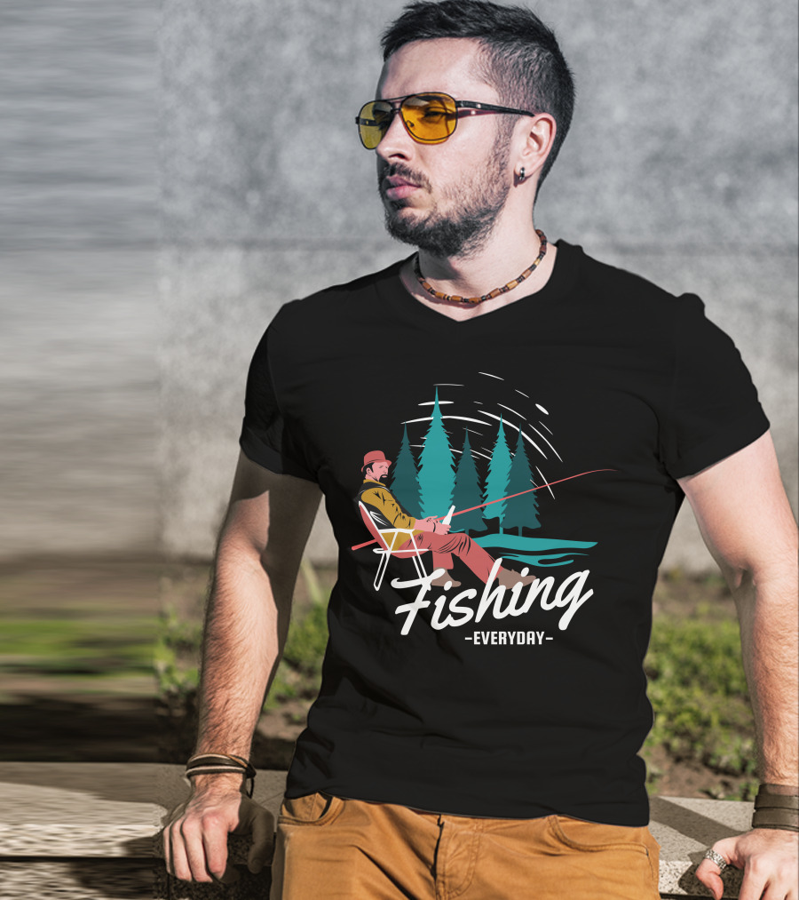 Fishing Everyday Relaxing Outdoors With Pine Trees T-Shirt