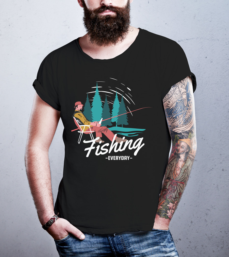 Fishing Everyday Relaxing Outdoors With Pine Trees T-Shirt