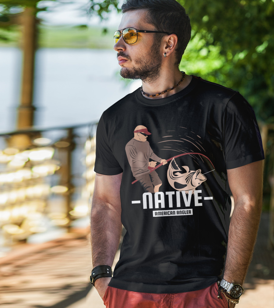 Native Fisherman Catching Fish With Rod And Reel T-Shirt
