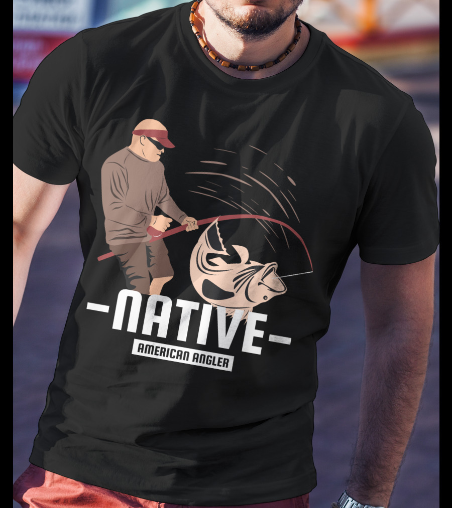 Native Fisherman Catching Fish With Rod And Reel T-Shirt