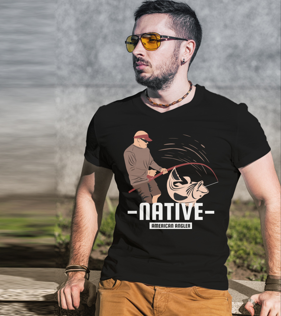 Native Fisherman Catching Fish With Rod And Reel T-Shirt