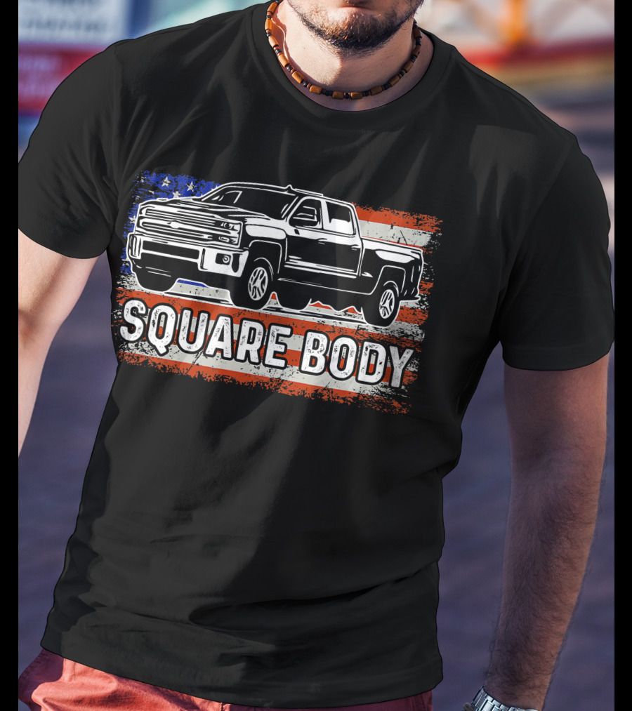 Patriotic American Flag Square Body Truck T-Shirt