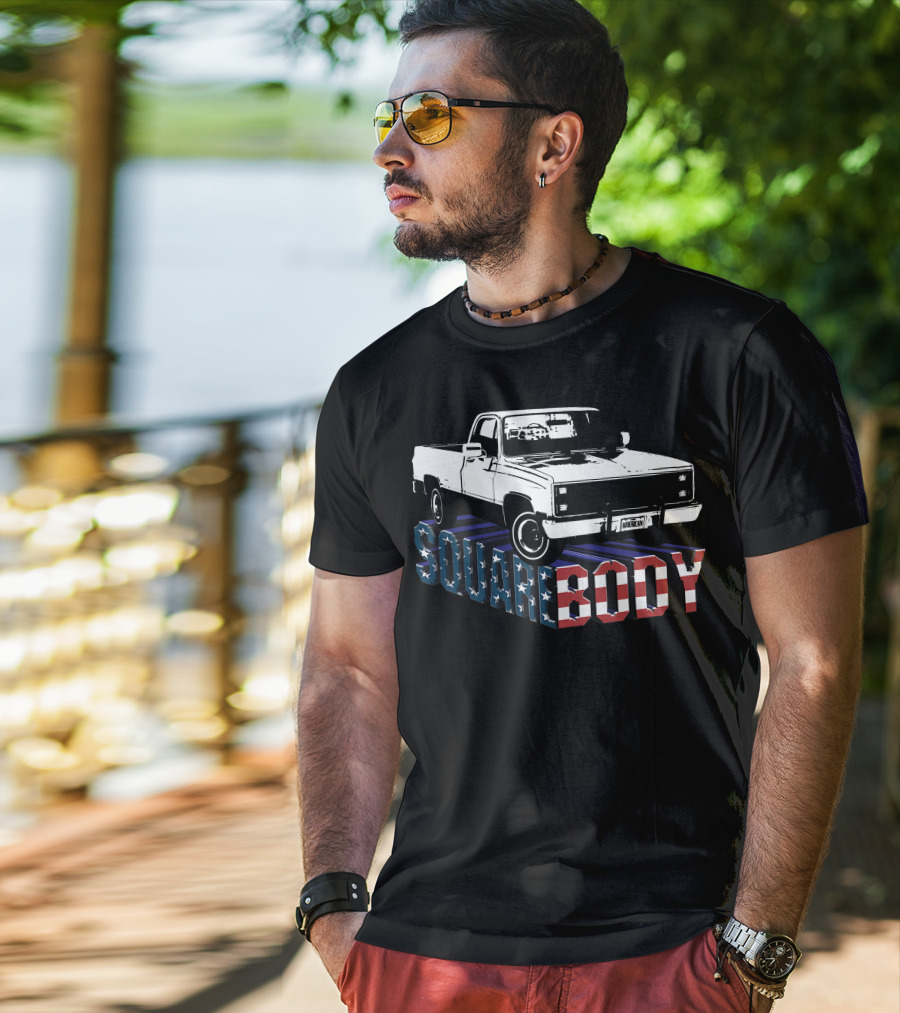 American Flag Squarebody Truck Patriotic American Square Body T-Shirt