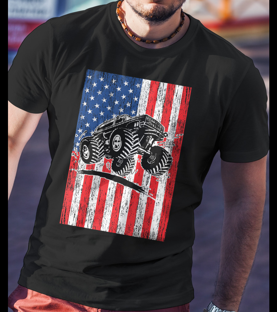 American Flag USA Monster Truck Enthusiast Patriotic T-Shirt