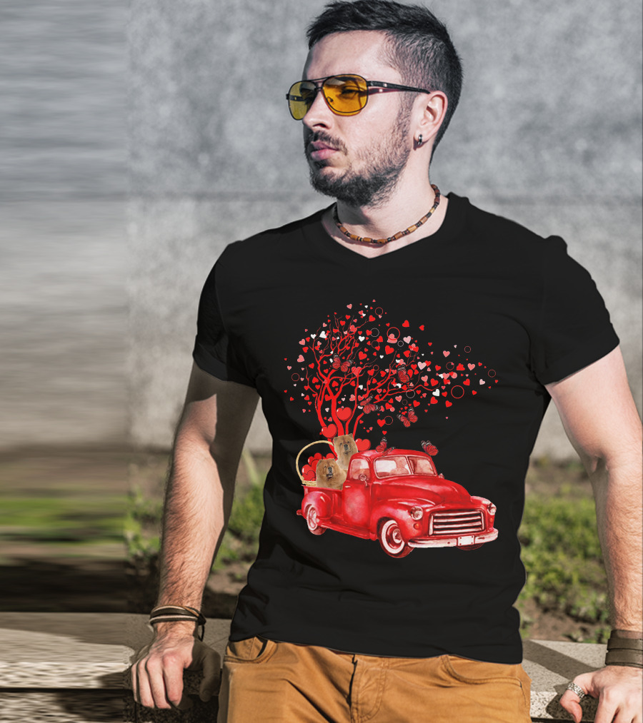 Chow Chow In Red Truck With Butterfly Valentine Heart Tree T-Shirt