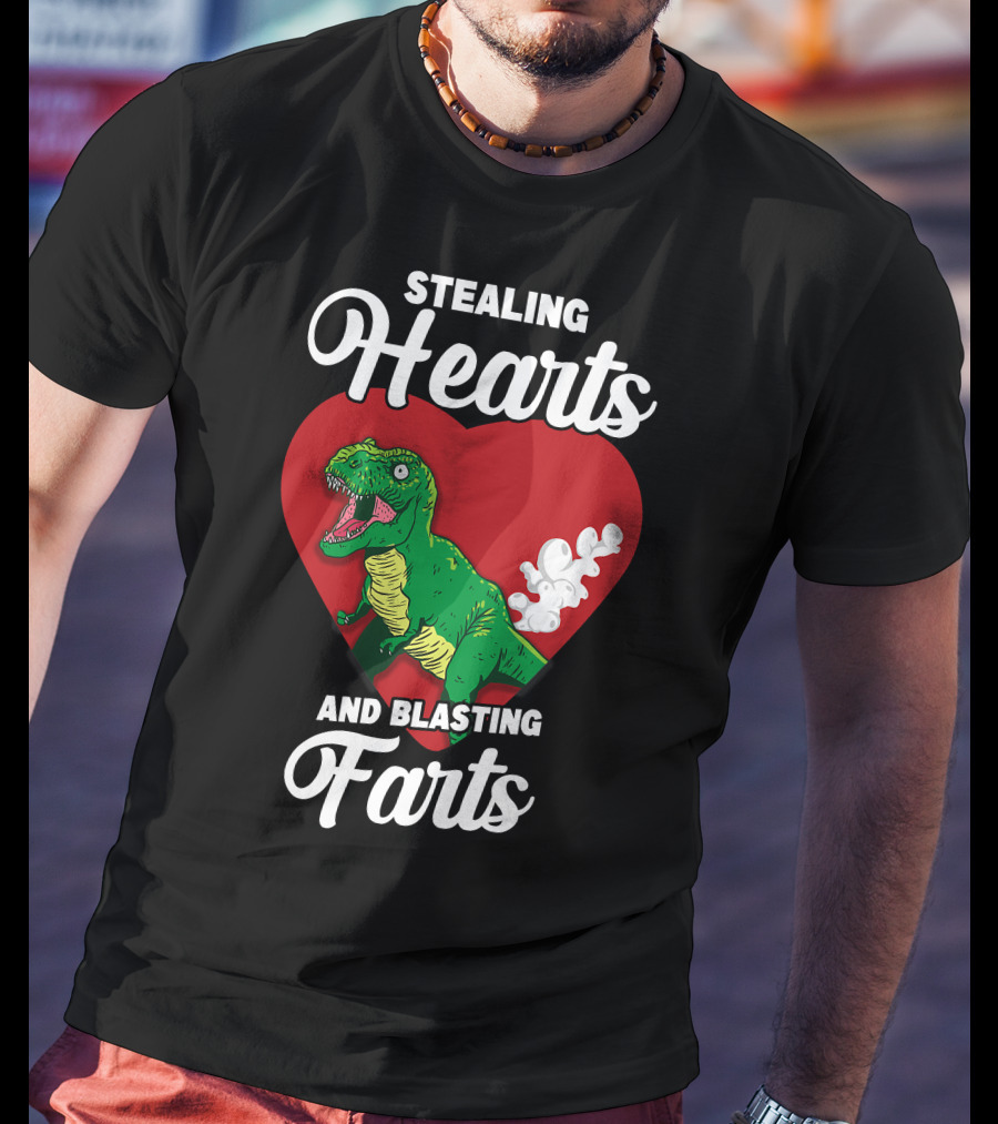 Stealing Hearts And Blasting Farts Dinosaur In Red Heart T-Shirt
