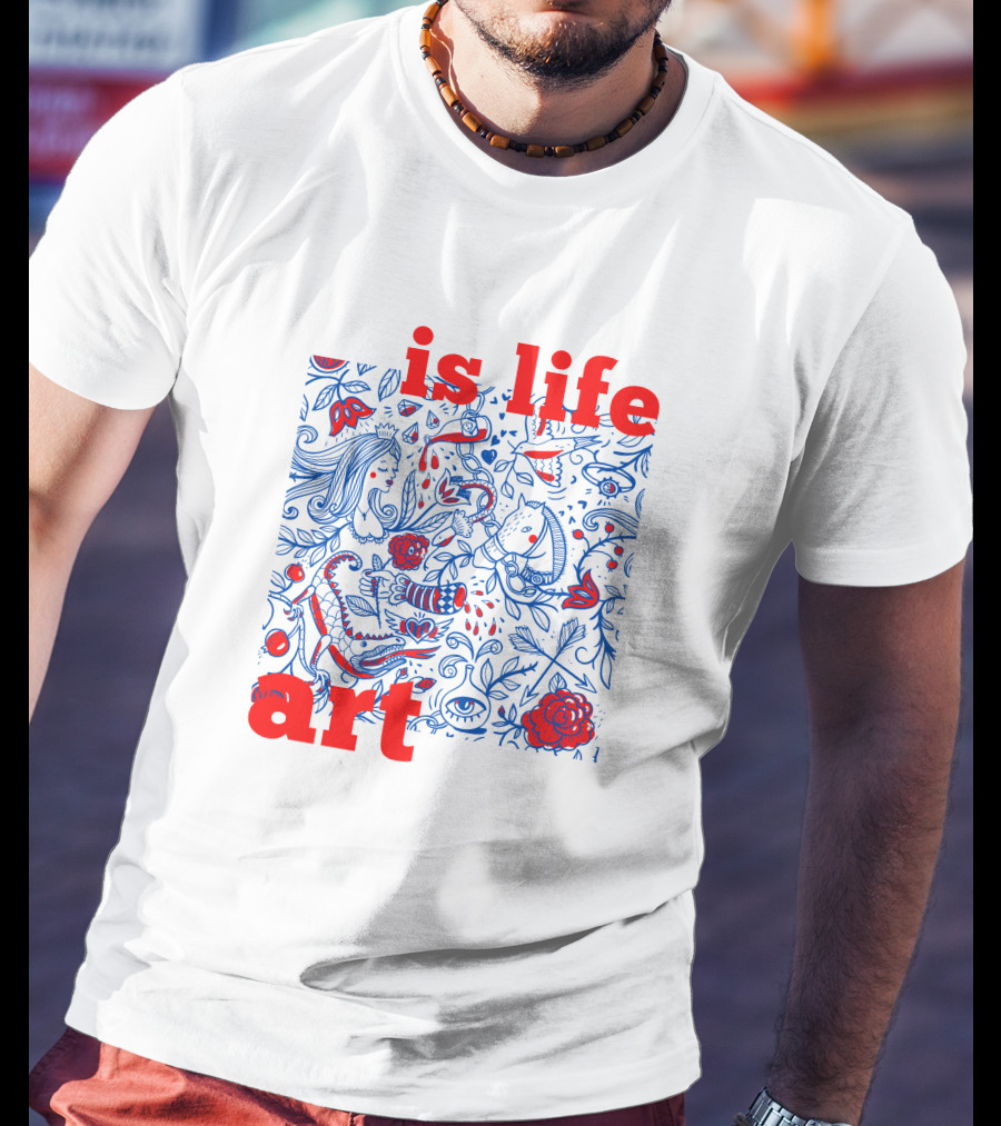Is Life Art Floral Fantasy In Red And Blue T-Shirt