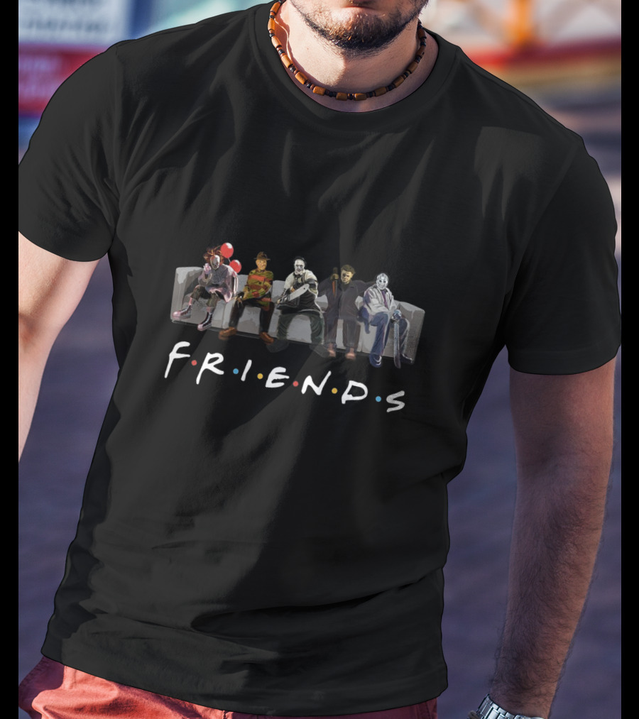 Horror Icons Sitcom Friends Parody Featuring Popular Movie Characters T-Shirt