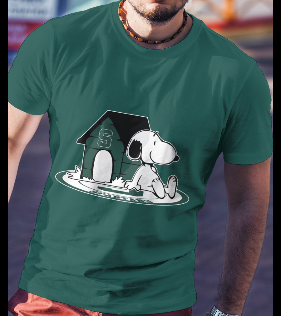 Michigan State Spartans Fan Now And Forever Snoopy Peanuts Doghouse T-Shirt