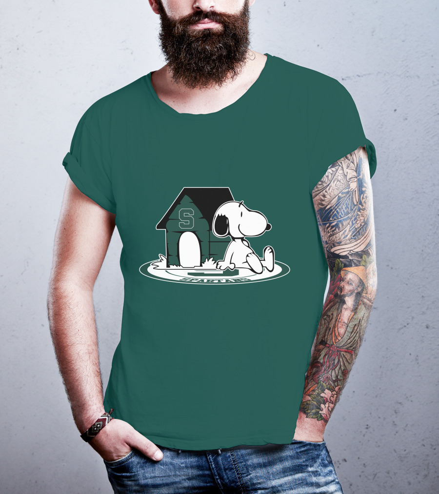 Michigan State Spartans Fan Now And Forever Snoopy Peanuts Doghouse T-Shirt