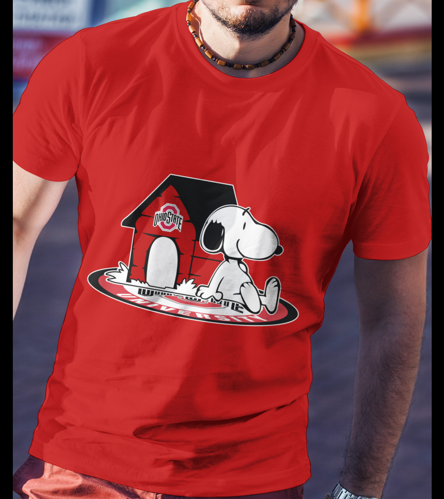 Ohio State Football Fan Now And Forever University Emblem With Snoopy Doghouse T-Shirt