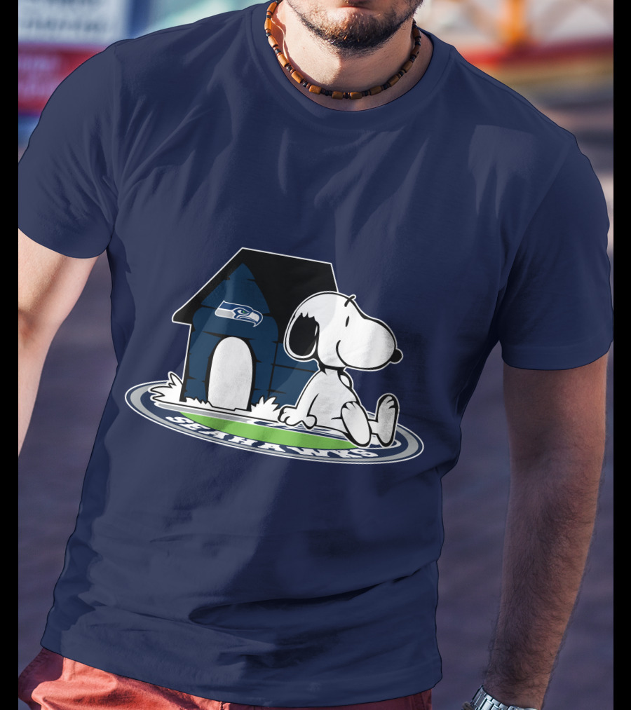 Seattle Seahawks Fan Forever With Snoopy Sitting By Doghouse T-Shirt