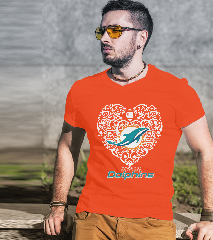 Love My Miami Dolphins Heart Football Theme T-Shirt