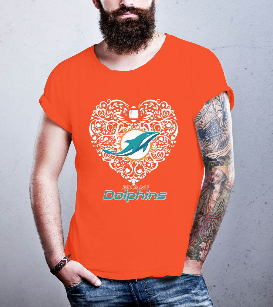 Love My Miami Dolphins Heart Football Theme T-Shirt