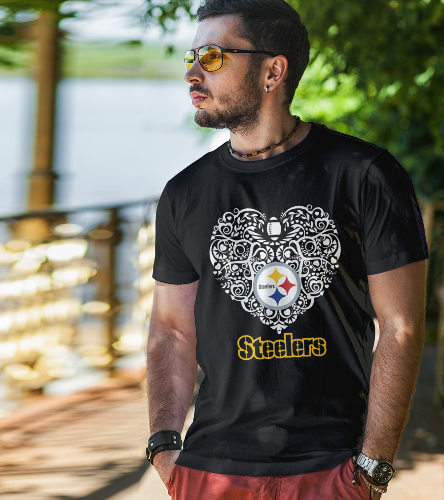 Pittsburgh Steelers Heart Design Football T-Shirt