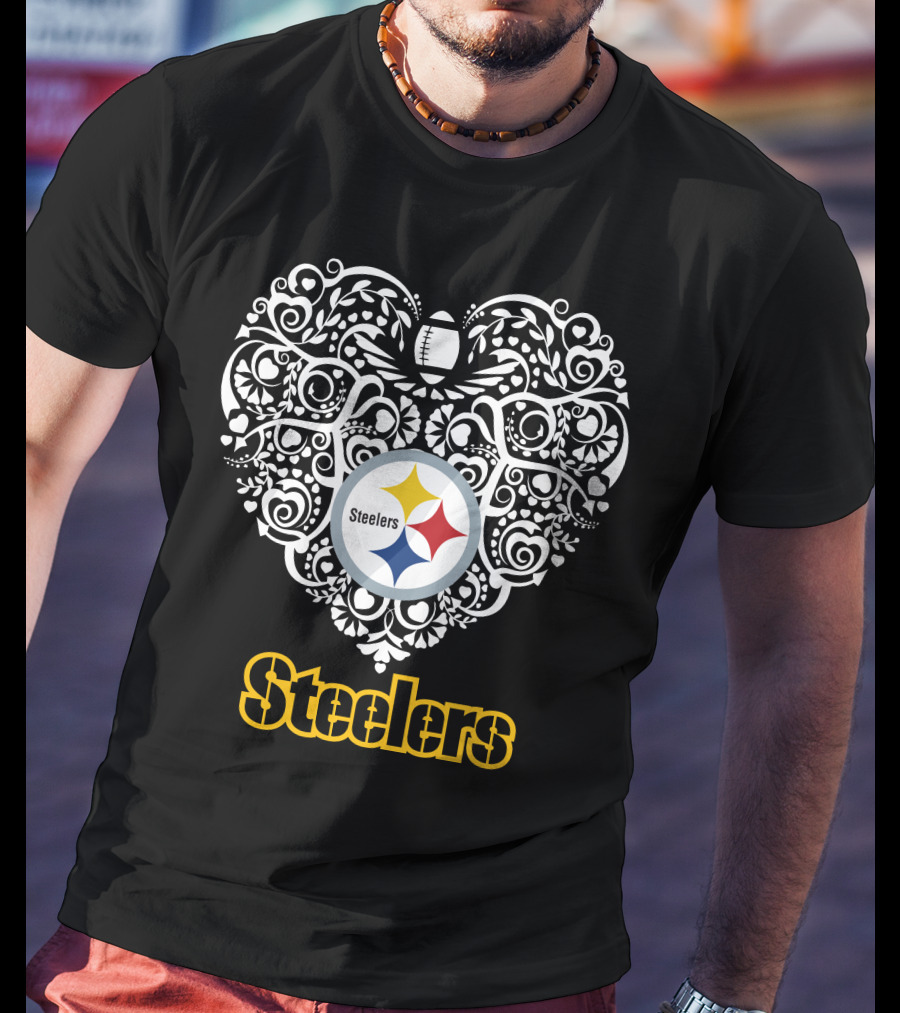 Pittsburgh Steelers Heart Design Football T-Shirt