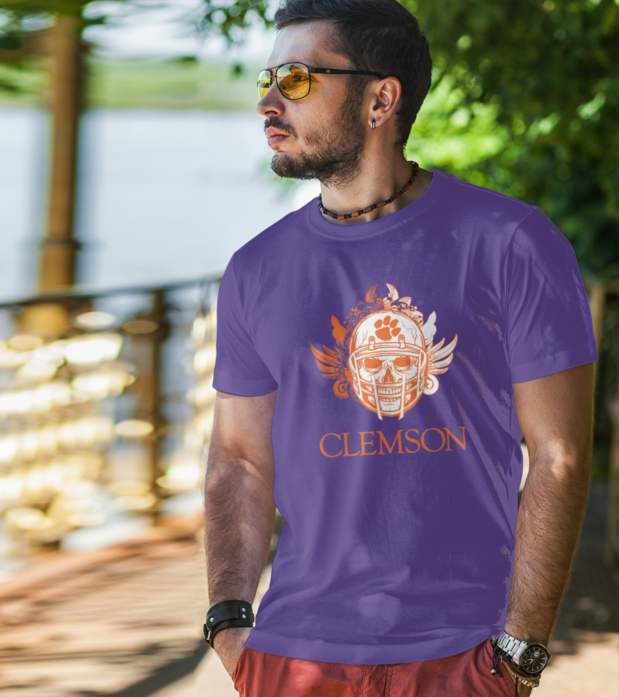 Clemson Tigers Skull Helmet With Wings T-Shirt