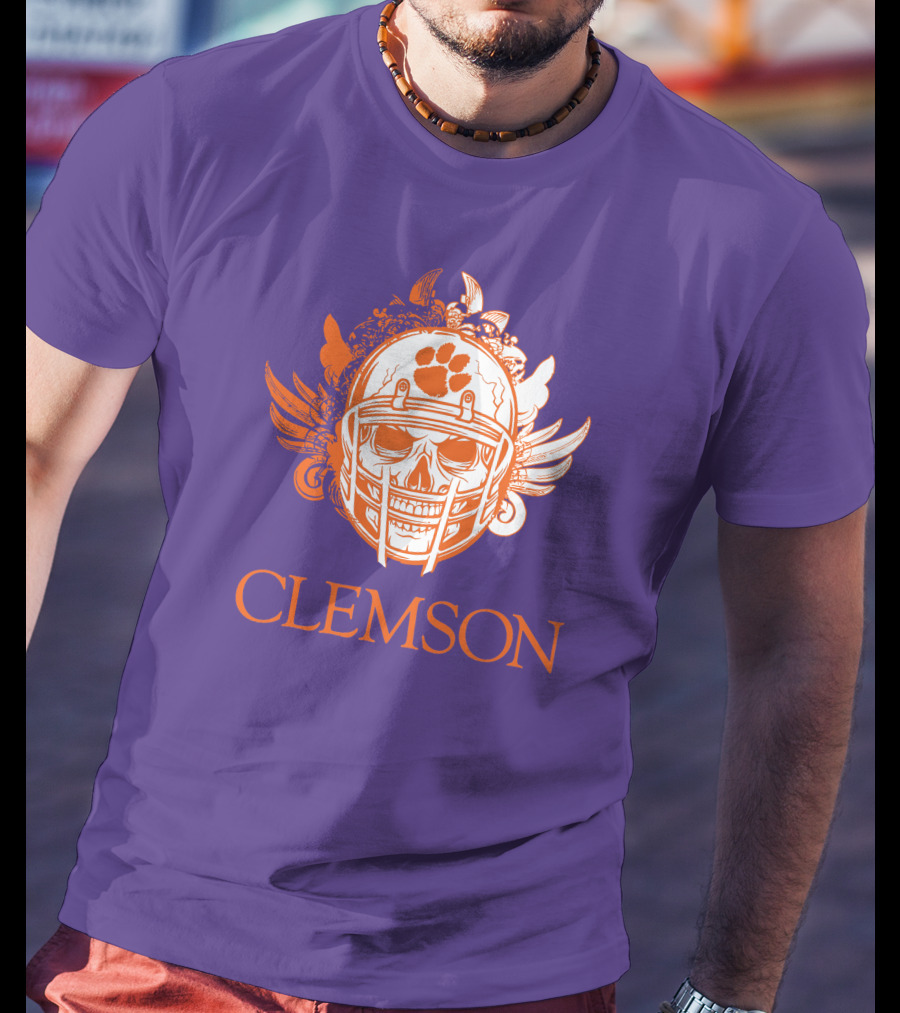 Clemson Tigers Skull Helmet With Wings T-Shirt