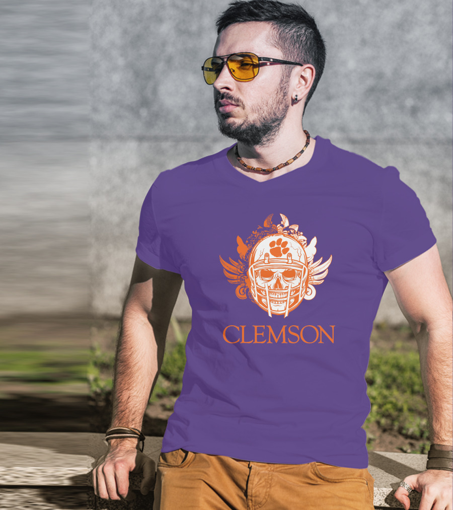 Clemson Tigers Skull Helmet With Wings T-Shirt