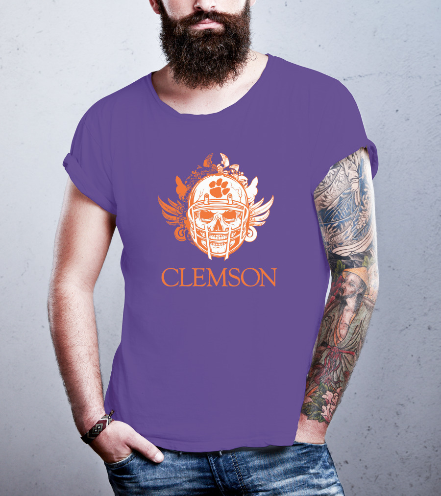 Clemson Tigers Skull Helmet With Wings T-Shirt