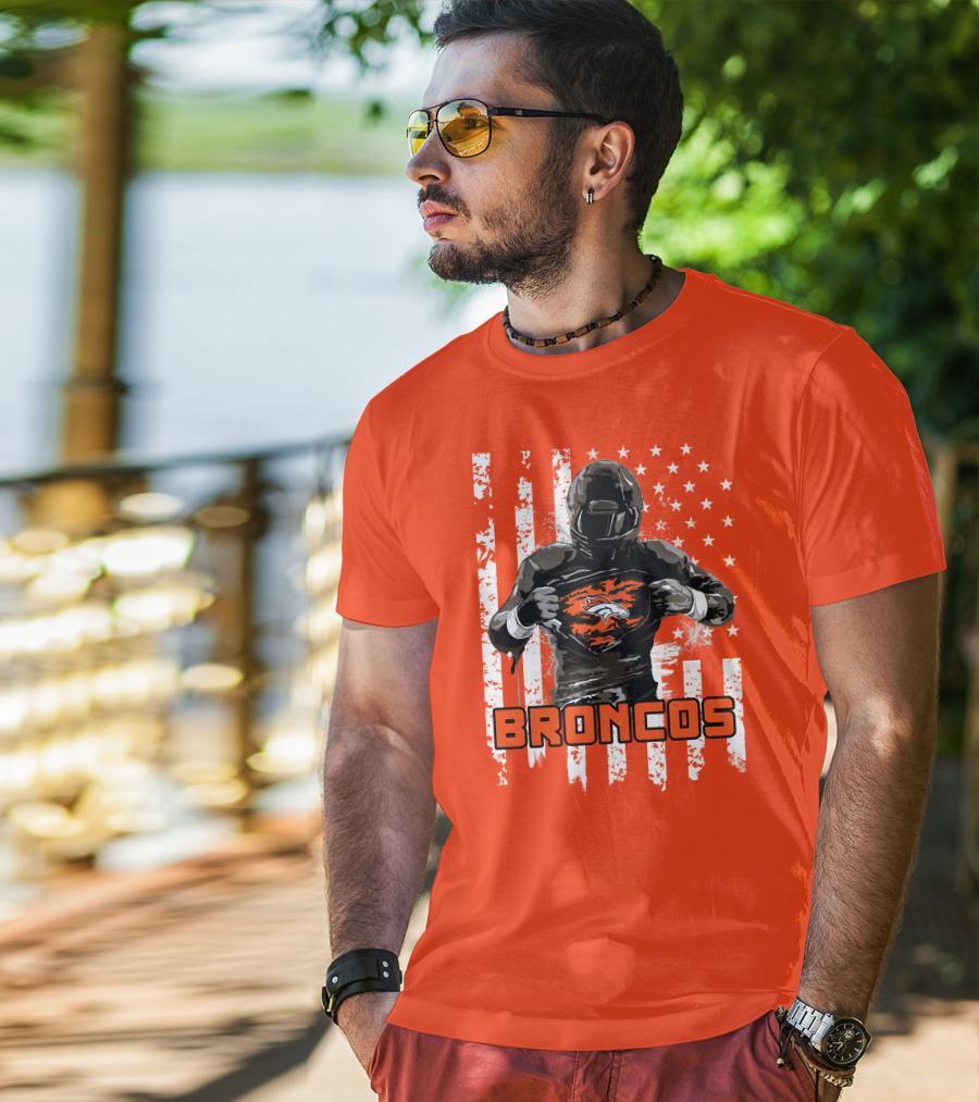 Denver Broncos Football Player American Flag T-Shirt