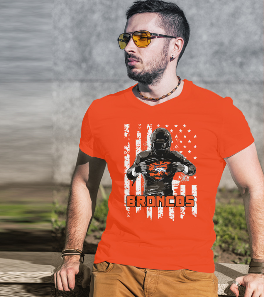 Denver Broncos Football Player American Flag T-Shirt