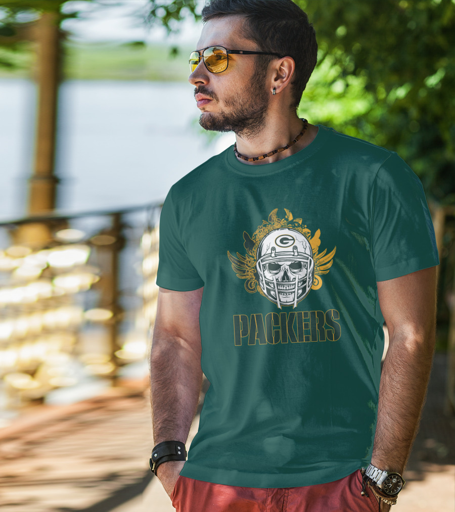 Packers Skull Helmet With Green Bay Logo Elements T-Shirt