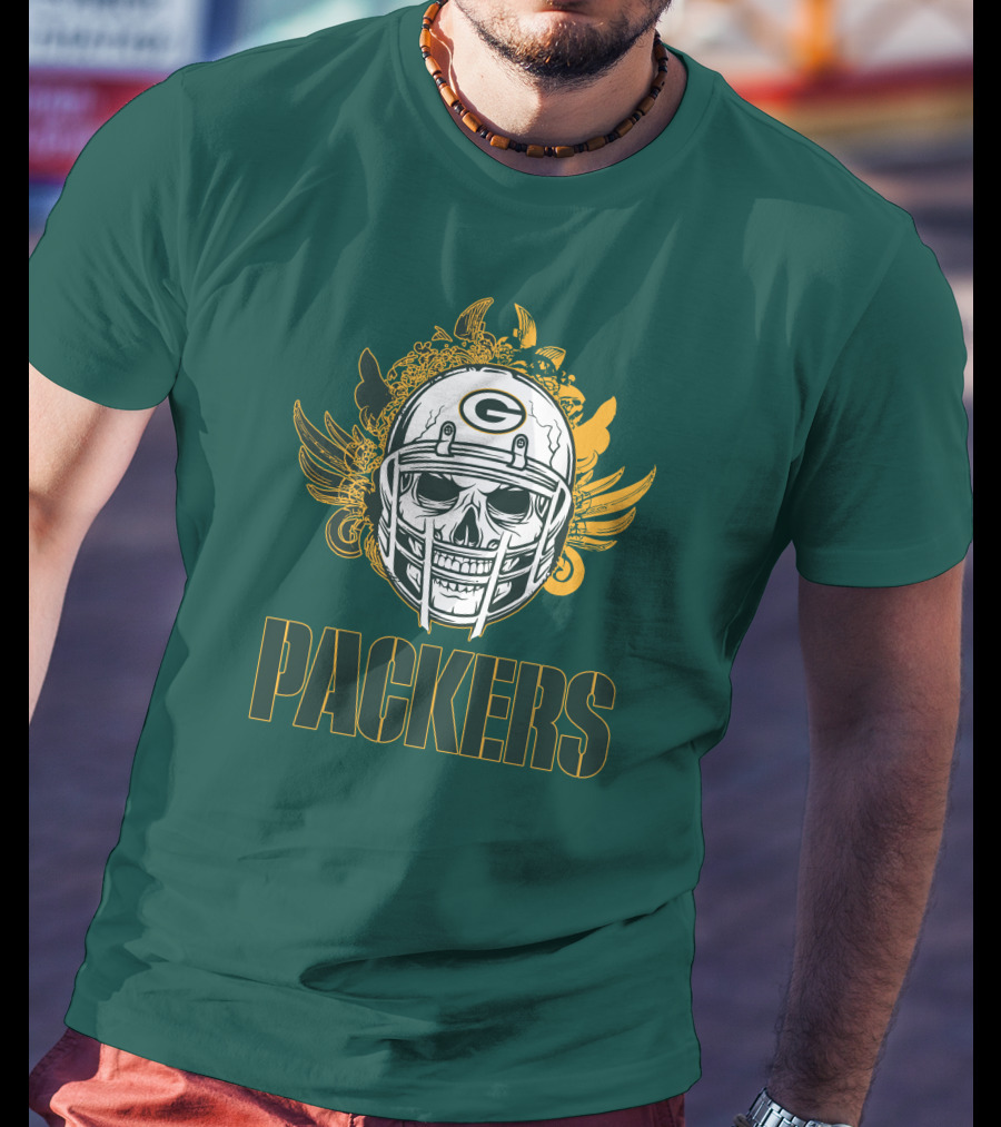 Packers Skull Helmet With Green Bay Logo Elements T-Shirt