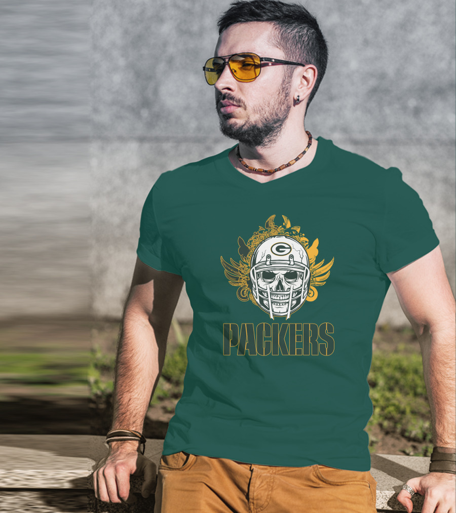 Packers Skull Helmet With Green Bay Logo Elements T-Shirt