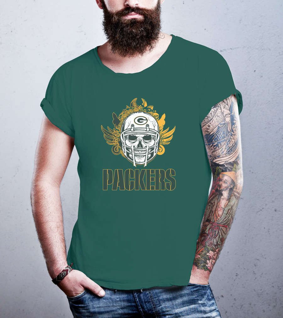 Packers Skull Helmet With Green Bay Logo Elements T-Shirt