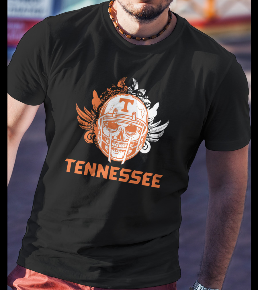 Tennessee Volunteers Skull Helmet Football Wings T-Shirt