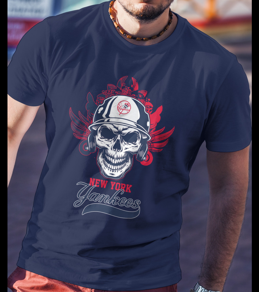 New York Yankees Skull Wings Helmet T-Shirt