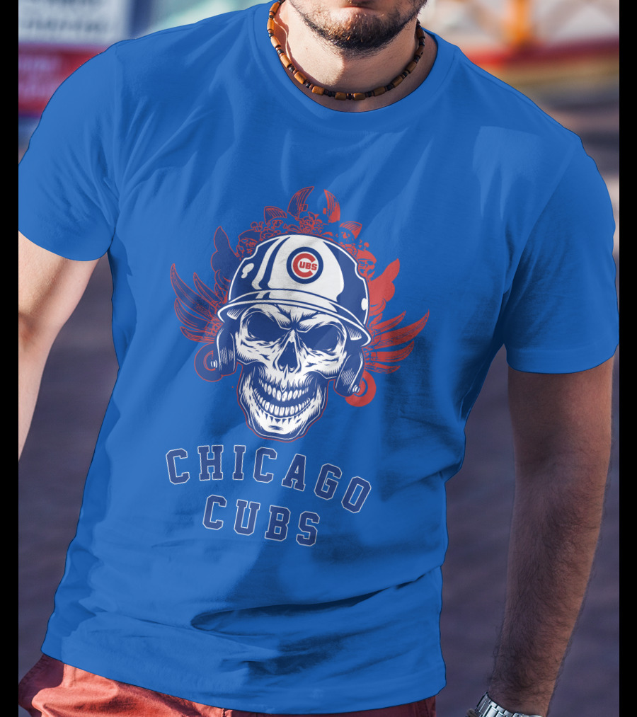Chicago Cubs Skull Logo With Helmet And Wings T-Shirt