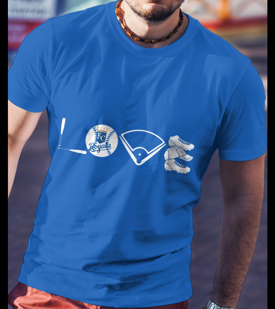 Love Kansas City Royals Baseball Bat Ball Home Plate Cleats T-Shirt