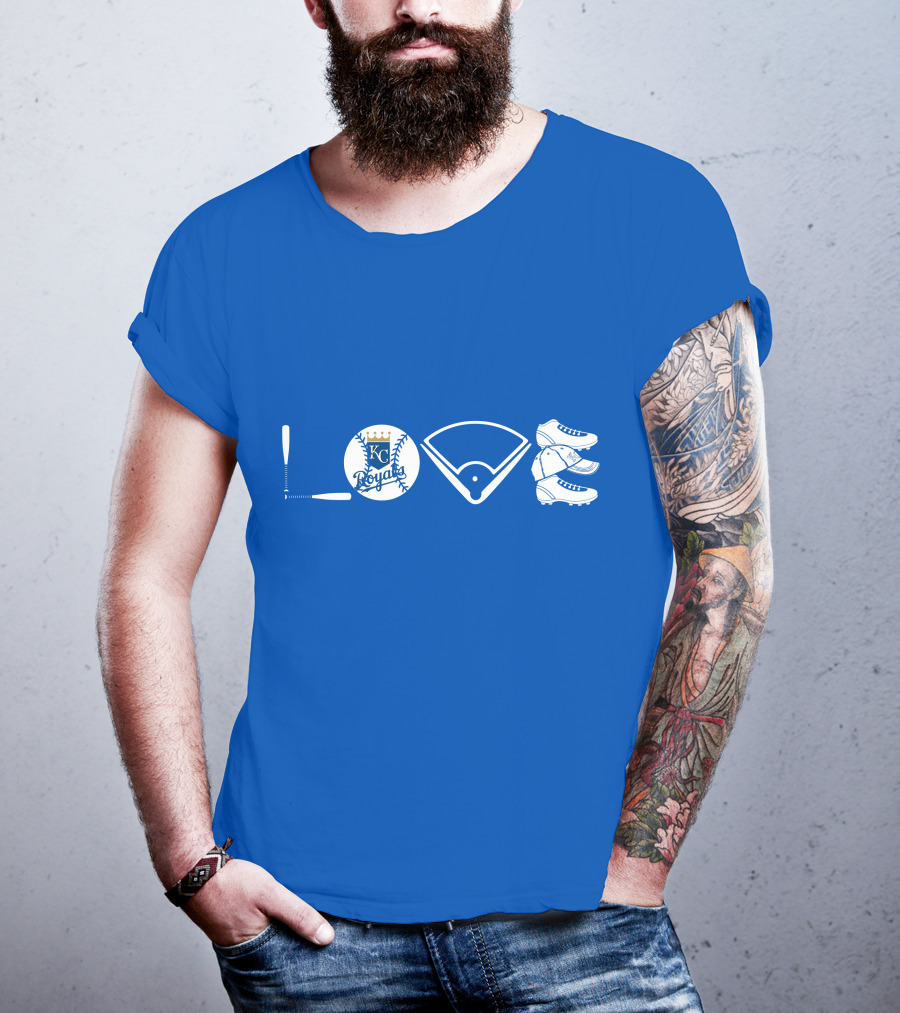 Love Kansas City Royals Baseball Bat Ball Home Plate Cleats T-Shirt