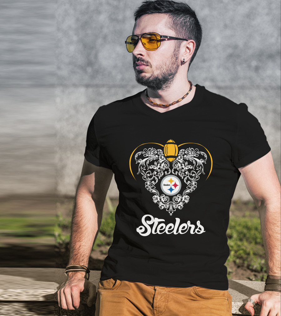 Steelers Football Emblem With Ornate Flourish T-Shirt