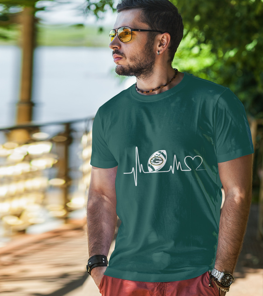 Green Bay Packers Heartbeat ECG Line Football Love T-Shirt