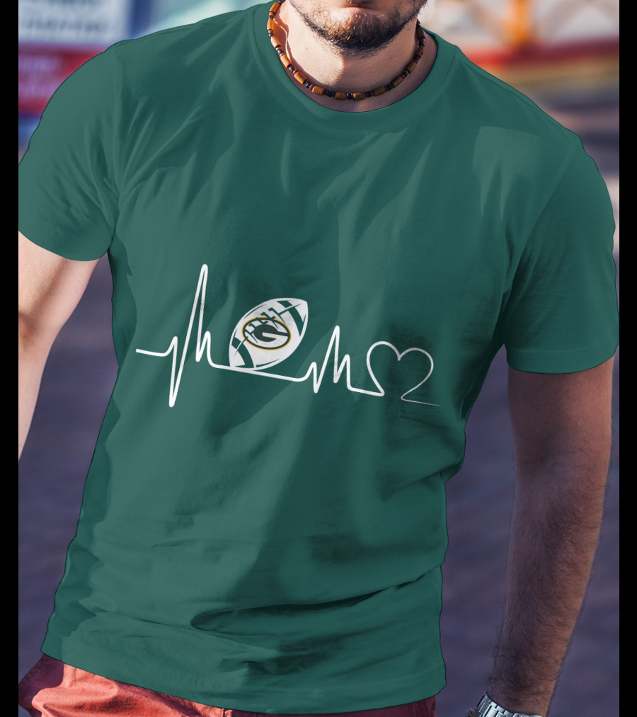 Green Bay Packers Heartbeat ECG Line Football Love T-Shirt